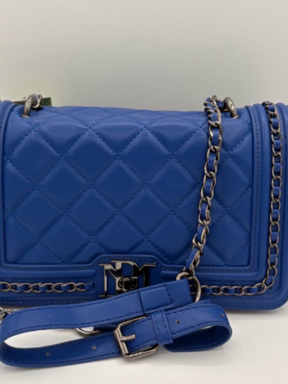 Badgley Mischka Quilted Royal Blue Chain Shoulder Bag